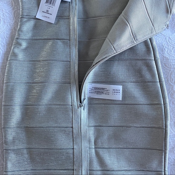 🌸 Herve Leger Metallic Deep V Neck Bandage Dress - Picture 14 of 15